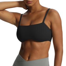 Aoxjox Women's Define Sculpt Bandeau Sports Bras Workout Curved Training Fitness Running Yoga Crop Tank Top (Black, Medium)