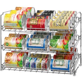 Simple Houseware Stackable Can Organizer Rack for Pantry/Cabinet – 11.5" D x 17" W x 13.75" H, Holds 36 Cans, 3-Tier Can Food Storage Dispenser, Chrome
