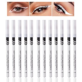 12Pcs White Eyeliner Pencil Professional Highlighter Eye Liner Pen Pencil,Long-Lasting Waterproof Soft Strokes Eyeshadow Eye Silkworm Pencil Eye Brightener Stick Beauty Makeup Tool,Swipe Easily,Easy to Color