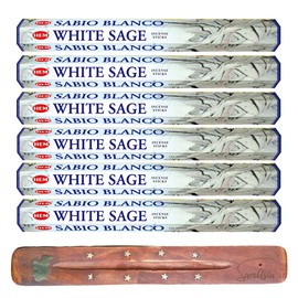 HEM Incense sticks | Pack of 6 | with SAMASIA incense stick holder for Aromatherapy, Incense Spa, Yoga, Meditation, Healing, Spirituality and Relaxation (White Sage)