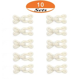 10 Sets White Covered Hook and Eye Fastenings Sewing Closure for Fur Coat Jacket (38mm)