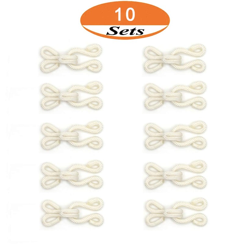 10 Sets White Covered Hook and Eye Fastenings Sewing Closure