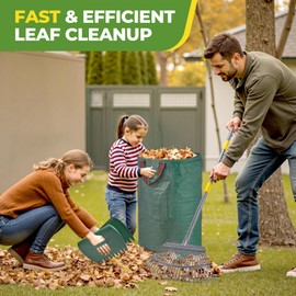 HIRALIY Rake for Leaves, 25 Tines 18 Inch Wide Metal Rake, 32 Gallon Leaf Bags and Leaf Scoop, 3-in-1 Garden Rakes Set for Yard Lawn Shrub Gardening Grass Clippings Bush Twigs Debris