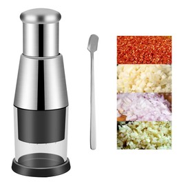 Stainless Manual Garlic Pressed Chopper, Mini Garlic Chopper with a Square Spoon, Multi-Functional Hand Press Garlic Crusher for Mincing Garlic Onion (Sliver)