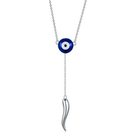 ROMANTICWORK Italian Horn Chain 925 Sterling Silver Evil Eye Cornicello Pendant Necklace Lucky Jewellery Gifts for Women, Sterling Silver, No Gemstone