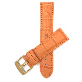 Bandini 18mm Mens Italian Leather Watch Band Strap - Orange - Alligator Pattern - Gold Buckle