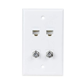 BUPLDET 2 Ethernet 2 Coax Wall Plate - Double Cat6 Ethernet Jacks and Dual Coaxial Cable TV F-Type Faceplate - White