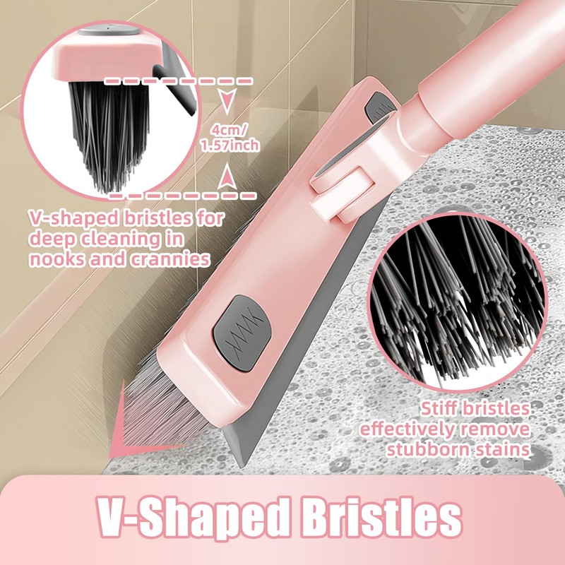 KZKR Floor Scrub Brush With Squeegee, Grout Brush With Telescopic
