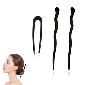 YAFIYGI Hair Sticks for Long Hair Natural Ebony Hair Sticks 2 Styles Hair Pins U-Shaped Straight Chopsticks Handmade Carved Hair Clip French Hair Forks for Women Elegant and Stylish Hair