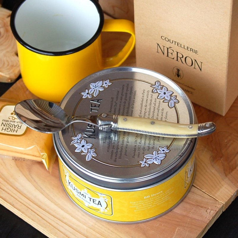 Lagulore ABS Handle, Teaspoon, Made in France, NERON, Blonde Marble