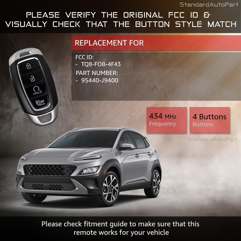 StandardAutoPart 4 Button Proximity Smart Key Compatible with Hyundai Kona
