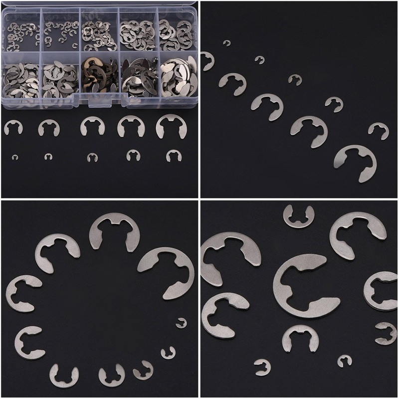 Akozon E-Clip 200pcs Stainless Steel E-Ring Circlip Assortment M1.5-M10 Locking