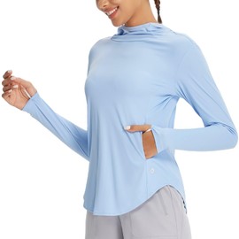baleaf Women's UPF 50+ Sun Shirts UV Protection Hoodie Neck Gaiter SPF Lightweight Clothing for Running Hiking Fishing Light Blue L