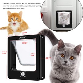 CEESC Cat Flap, Magnetic Pet Door with Rotary 4 Way Lock for Cats, Kitties and Kittens (Medium, Black)