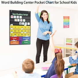 Boczif Word Building Center Pocket Chart for Educational Preschool Learning Resources, Syllable, Word Recognition Pocket Chart with Word Families Cards, Classroom Pocket Chart, Teacher Pocket Charts