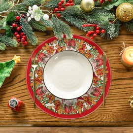 Artoid Mode Green Gingerbread Candy Cane Christmas Round Placemats Set of 4, 14 Inch Winter Round Table Mats for Dining Decoration