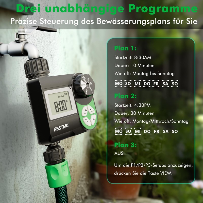 Restmo Programmable Irrigation Computer with Weekly Schedule Control, 3 Watering
