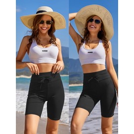 Ekouaer Women's Board Shorts High Waist Swim Shorts Beach Surf Swimwear Shorts Black
