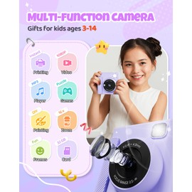 TIATUA Kids Instant Print Camera, Christmas Birthday Gifts for Girls and Boys, 1080P HD Video Digital Kids Camera with Print Paper & 32G Card, Toddler Toy for 3-14 Years Old (Purple)