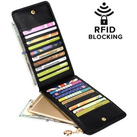 YALUXE Women's RFID Blocking Genuine Leather Wallet Card Holder with Zipper Pocket for Phone