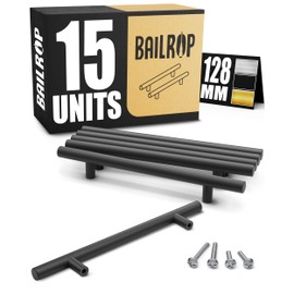 BAILROP Kitchen Cabinet Handles Black, Cabinet Handles 128 mm - Kitchen Handles, Door Handles Kitchen and Furniture Doors, Cabinet Handles Black, Furniture Handles, Pack of 15