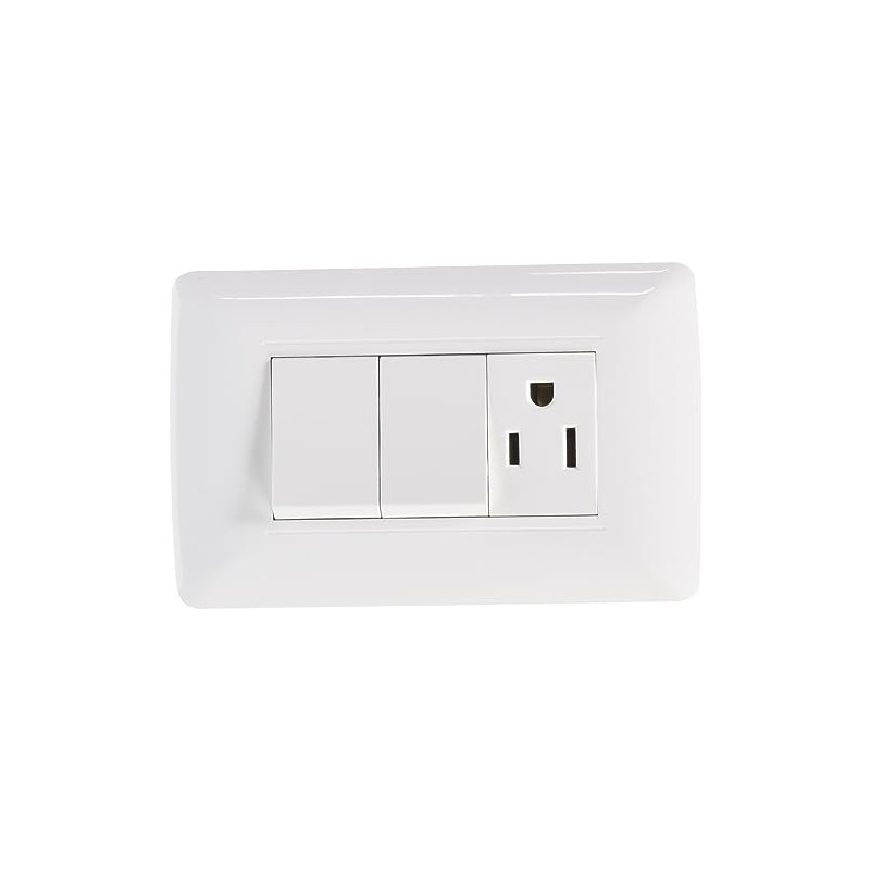 Sanelec 4524 Contacto y Doble Apagador con Placa, Toscana