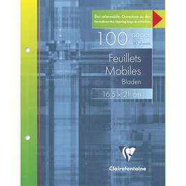 Clairefontaine - Ref 182C - Hole Punched Single Sheets (Pack of 50 Sheets) - 165 x 210mm in Size, Squared Rulings with Margin, 2-Hole Punched, 90gsm Brushed Vellum - White
