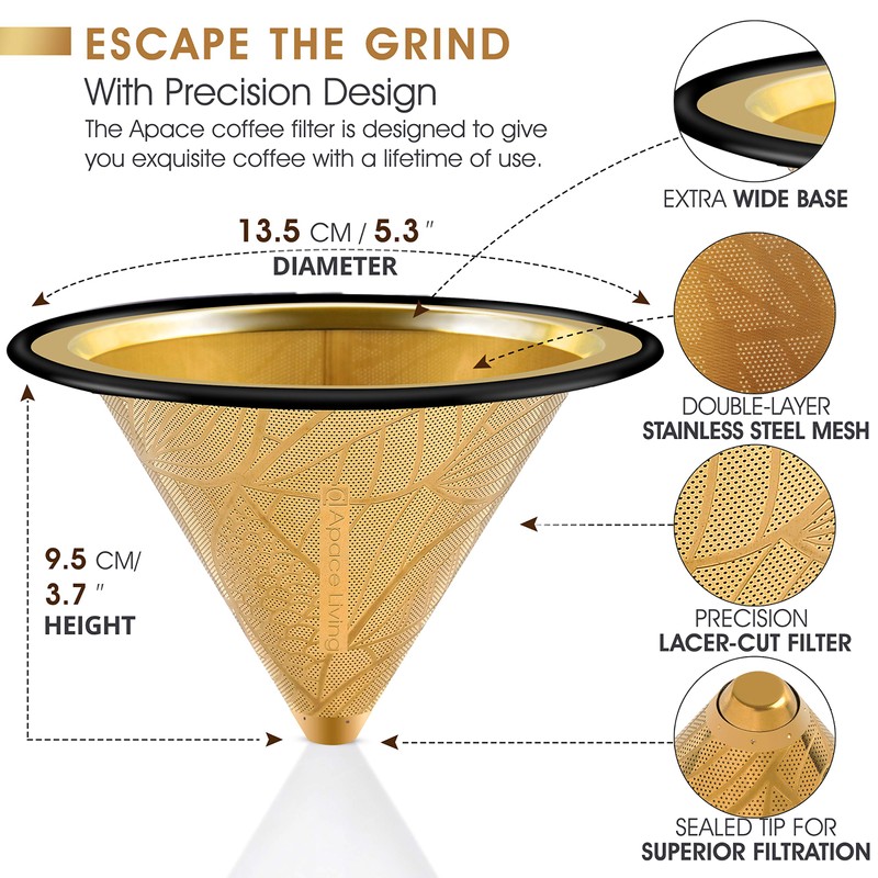 Stainless Steel Coffee Filter Compatible with Chemex Hario Bodum &