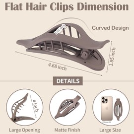 9 Pack Flat Hair Clips for Women, Matte Claw Clips for Thick & Thin Hair, Suitable for Driving (Light Beige,Taupe,Black）
