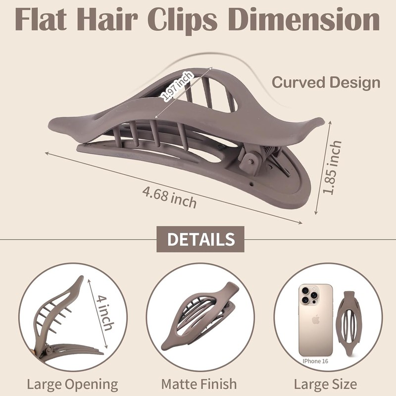 9 Pack Flat Hair Clips for Women, Matte Claw Clips