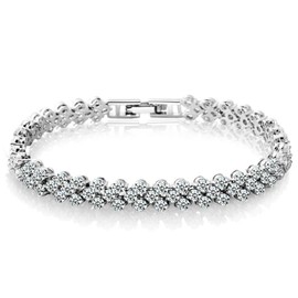 Epoch World Silver Tennis Bracelet for Women with Cubic Zirconia, White Gold Plated Bangle Comes in Gift Box