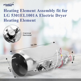 5301EL1001A Heating Element(2 Prong)fit for LG Kenmore Elite DLE2101W DLE2101W DLE3777W DLE0442W DLE2516W DLE3733W DLE7177WM DLEX8377NM DLE5977B DLE2516W AP5072170 5301EL1001J 5301EL1001H prime&swift