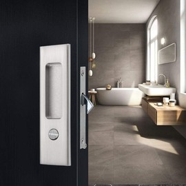 NCL Hardware Sliding Door Handle for Bath, Barn Door Flush Handle, Privacy Round Pocket Lock (Satin Nickel)