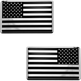 LFPartS USA Embossed Stainless Steel Metal Flag for Cars Trucks (3.12" x 2", Black & Chrome set Left & Right)