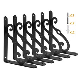 Yarssihha 10 Inch Decorative Shelf Brackets, 6 Pack Wall Mounted Metal Shelving Brackets, Heavy Duty Shelf Supports, Rustic L Shape Brackets for Floating Shelves DIY Home Kitchen, with Screws