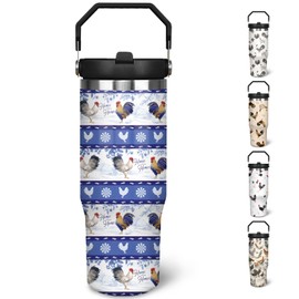 Jizrecly 30 oz Chicken Tumbler With Handle and Straw, 30oz Rooster Flip Straw Tumbler Insulated Coffee Travel Mugs Cup Water Bottle Chicken Gifts for Elephant Lovers Women Girls