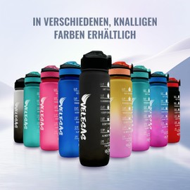 Velesas® 1 Litre Water Bottle with Motivational Time Marking, Tritan Drinking Bottle with Straw, Sports Bottle for School, Work, Gym, Office, Bike, Hiking, BPA-Free, Black