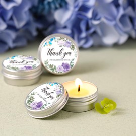 MTLEE 50 Pcs Wedding Candles Gift Wedding Favors for Guests Lavender Scented Soy Wax Candle Aromatherapy Candle Favors for Bridal Shower Rustic Wedding Party Guests Bride, Purple Flower