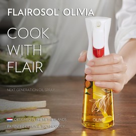 FLAIROSOL OLIVIA Oil Sprayer for Cooking, 200ml Glass Olive Oil Sprayer, Continuous Oil Spray Bottle with Portion Control, Olive Oil Dispenser for Kitchen, Air Fryer, Salad, BBQ (Golden Leaves)