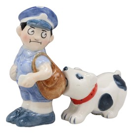 Ebros Gift Ceramic Postman With Mail Thief Tramp Dog Salt And Pepper Shakers Magnetic Figurine Set 3.5"Tall Kitchen Counter And Dining Table Decorative Collectibles