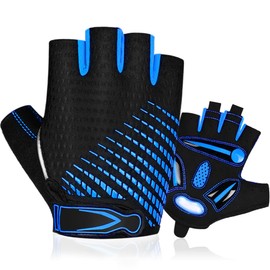 BTNEEU Fingerless Cycling Gloves with Gel Half Finger Cycling Gloves for Men and Women, Breathable Non-Slip Road Bike Gloves Men for Mountain Biking, Training, Fitness, Sports (Blue, L)