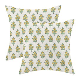AEIOAE Boho Floral Pillow Covers 18 x 18 Inch, Mustard Yellow Sage Green Vintage Flower Decor Throw Pillows for Couch Bed, Spring Summer Outdoor Decorative Pillowcase Linen Cushion Cover Set of 2
