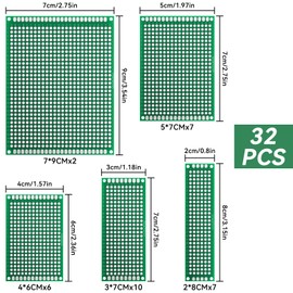 Double Sided PCB Board Prototype Kit, Prototype Boards for DIY Soldering, Circuit Solder Board in 5 Size Compatible with Arduino Kits - 32pcs