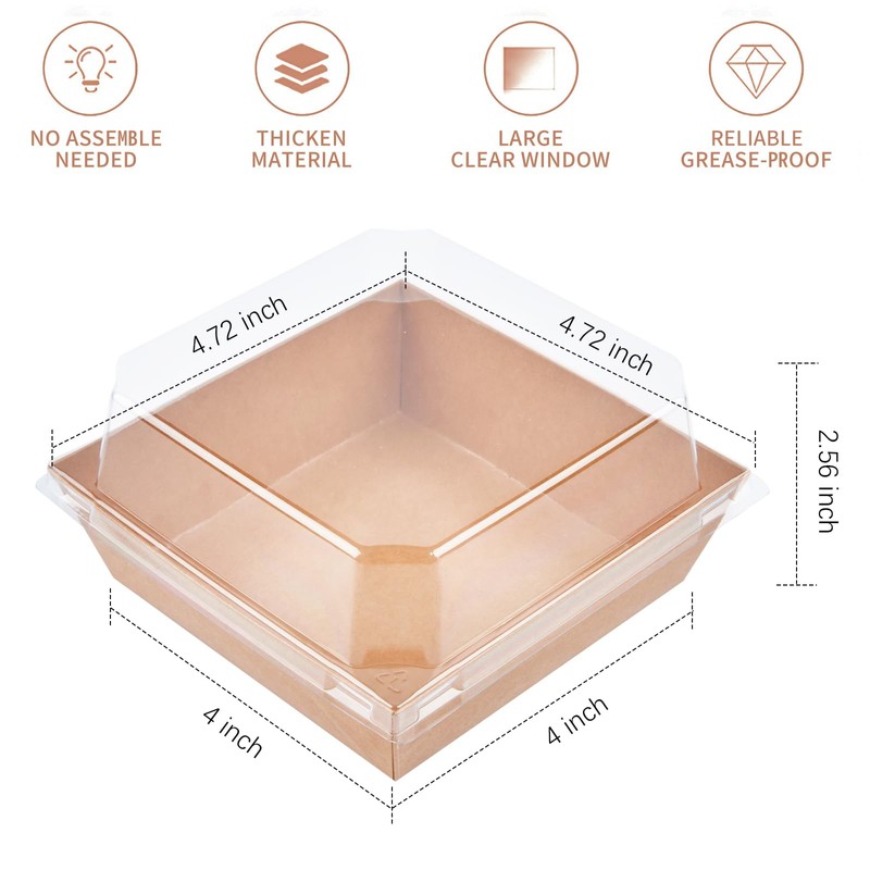 Ocmoiy Kraft Charcuterie Boxes with Clear Lids 4x4 Inch, 100