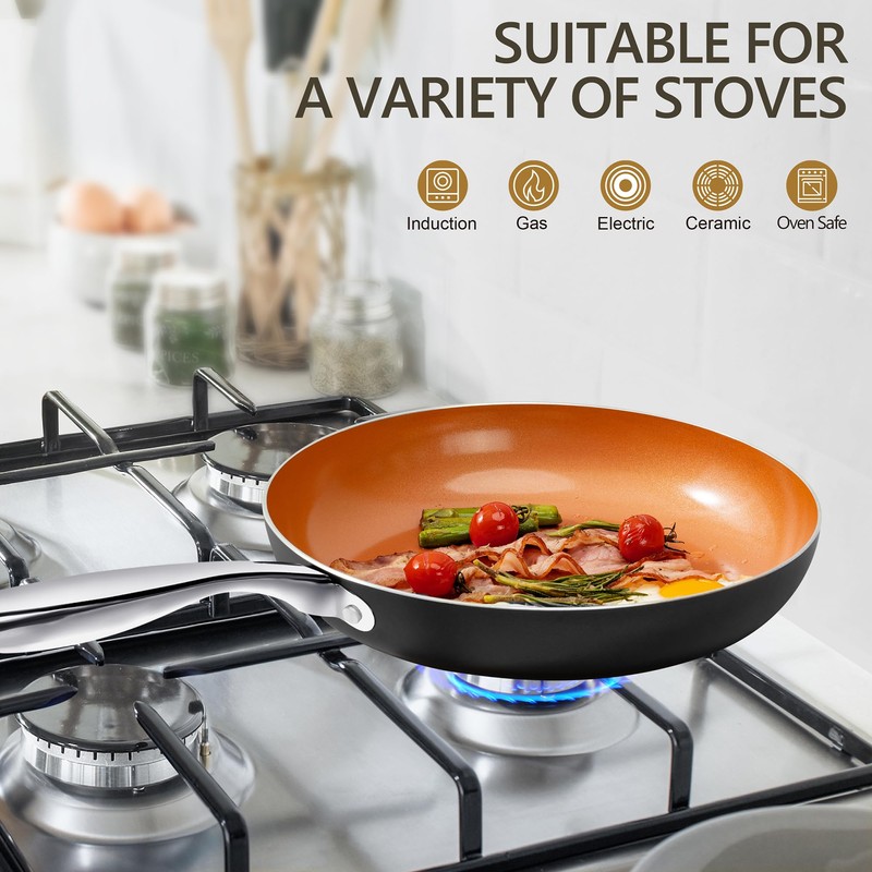 MICHELANGELO 12 Inch Frying Pan with Lid, Nonstick Copper Frying