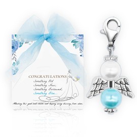 Something Blue for The Bride, Blue Pearl Angel for The Bride, Crystal Pearl Wings Charm, Elegant Bridal Jewelry Gift, Angel Wedding Gift, Bouquet Accessories