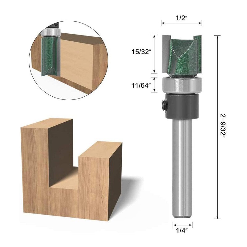 Gasea 4pcs 1/4 Inch Shank Flush Trim Pattern Template Router