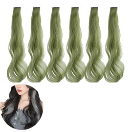 Traziewell Curly Clip in Hair Extensions Long Wavy Soft Synthetic Hair Pieces for Women Ladies Daily Use Party Green 0112