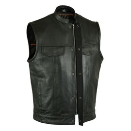 Men's Riders Son of Anarchy Black Leather Vest 2 Gun Pocket Zip SNAP Single Back(64)
