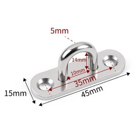 Yuiturt 4PCS Stainless Steel Eye Hooks, 45 × 15mm Eye Plate U Hooks, 304 Stainless Steel Heavy Duty Pad Eyes Plates 100KG Capacity, Wall Mount Ceiling and Screw Hook, with 8 Screws and 8 Plastic Plugs